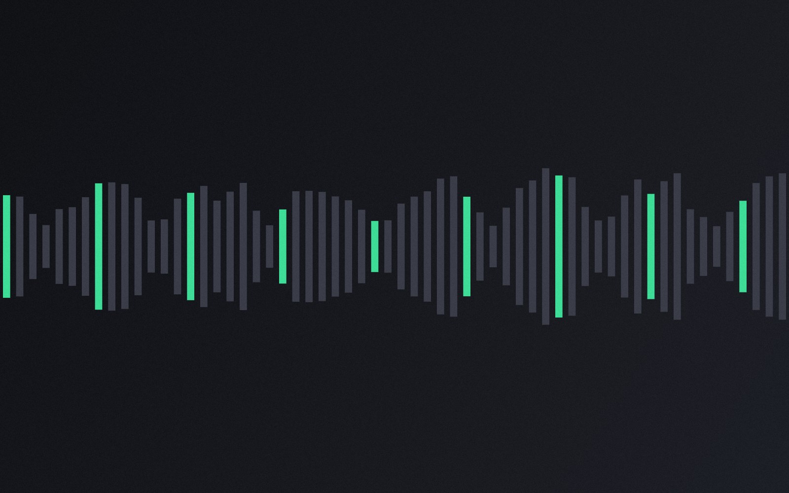 A green and grey sound wave graphic on a black background.
